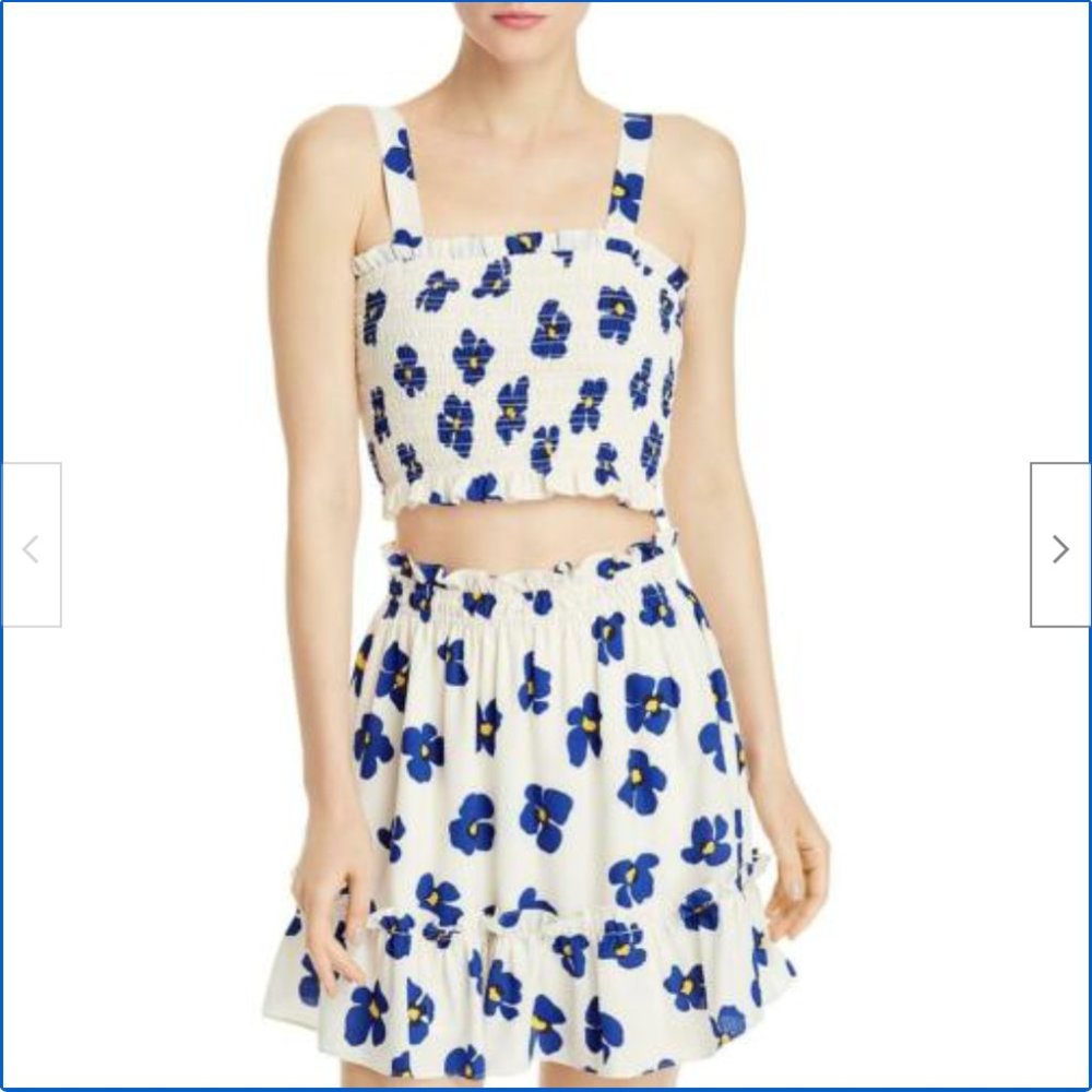 Aqua Womens Ivory Floral smoked tee tank crop top in Size XS